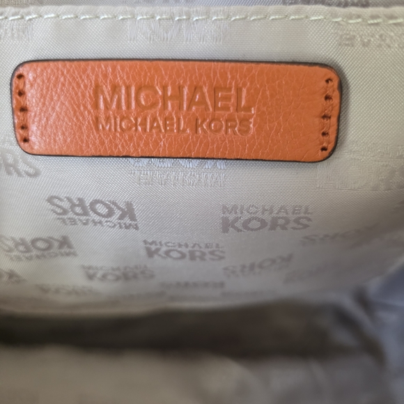 Michael Kors Santorini Raffia Basket Tote Tan Straw Tangerine Leather MK Charm - Picture 9 of 12